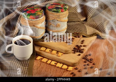 Best friends. Coffee cup and a text, composed of crackers Stock Photo