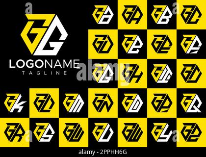 Set of hexagon G letter logo design. Modern letter G logo template bundle. Stock Vector