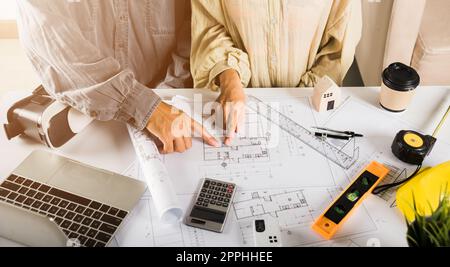 Architect team meeting consult and work for architectural construction project working with partner Stock Photo