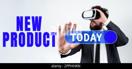 Text caption presenting New Product. Business overview goods and services that differ in their characteristics Stock Photo