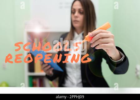 Text showing inspiration Schools Reopening. Concept meaning classes are over for the time being End of the school day Stock Photo