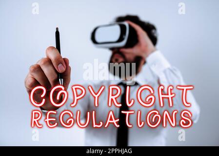 Handwriting text Copyright Regulations. Conceptual photo body of law that governs the original works of authorship Stock Photo