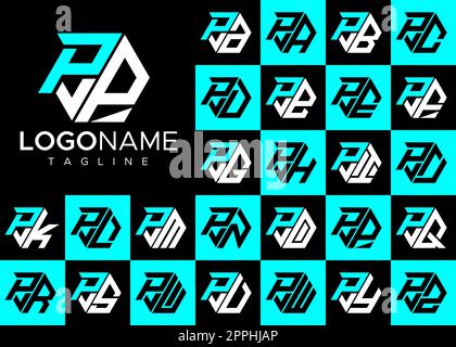 Set of hexagon P letter logo design. Modern letter P logo template bundle. Stock Vector