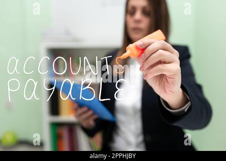 Hand writing sign Accounts Payable. Business approach money owed by a business to its suppliers as a liability Stock Photo