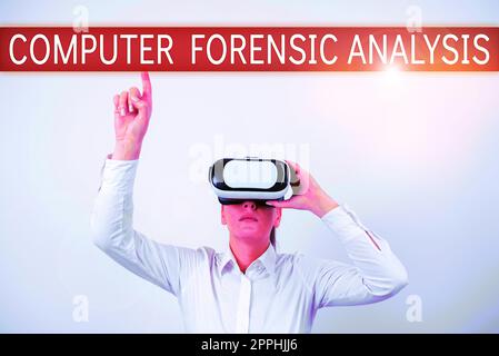 Text caption presenting Computer Forensic Analysis. Word Written on evidence found in computers and storage media Stock Photo