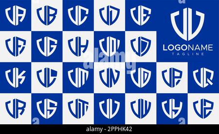 Set of shield V letter logo design vector. Simple security V logo template set. Stock Vector