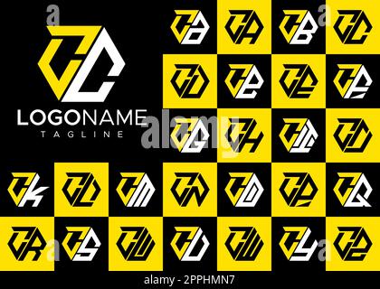 Set of hexagon C letter logo design. Modern letter C logo template bundle. Stock Vector