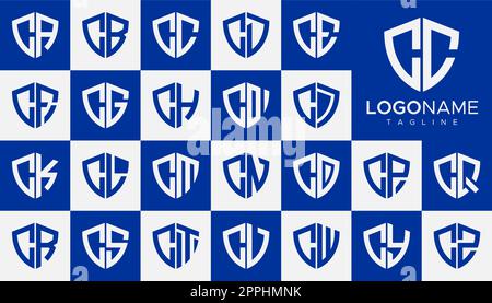 Set of shield C letter logo design vector. Simple security C logo template set. Stock Vector