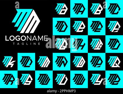 Set of hexagon M letter logo design. Modern letter M logo template bundle. Stock Vector