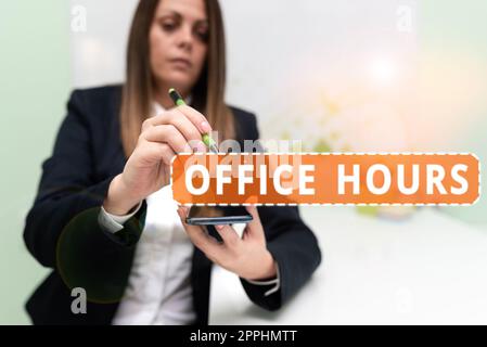 Text showing inspiration Office Hours. Business showcase The hours which business is normally conducted Working time Stock Photo