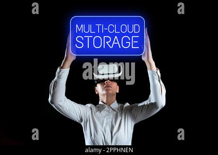 Text showing inspiration Multi Cloud Storage. Business approach use of multiple cloud computing and storage services Stock Photo