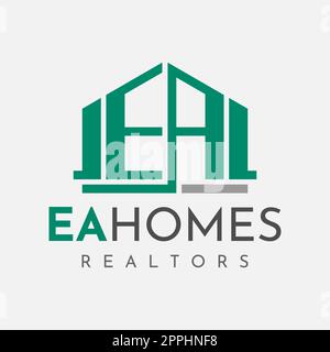 Modern line real estate letter E A EA logo design. Minimal home initial EA logo. Stock Vector