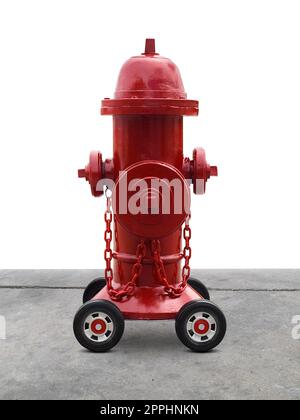 Water flowing from an open red fire hydrant.  isolated on white background Stock Photo