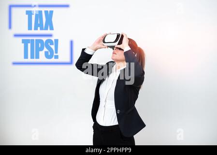 Conceptual display Tax Tips. Internet Concept Help Ideas for taxation Increasing Earnings Reduction on expenses Stock Photo