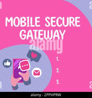 Hand writing sign Mobile Secure Gateway. Conceptual photo Securing devices from phishing or malicious attack Stock Photo