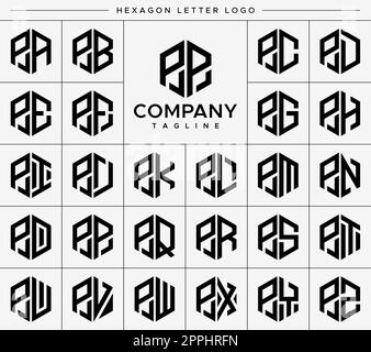 Modern hexagon P letter logo design vector set. Hexagonal PP P logo graphic. Stock Vector