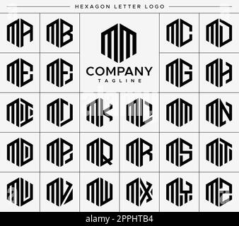 Modern hexagon M letter logo design vector set. Hexagonal MM M logo graphic. Stock Vector