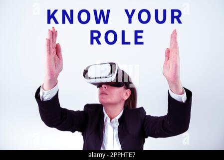 Hand writing sign Know Your Role. Word Written on Be clear of one responsibilities in a job or situation Stock Photo