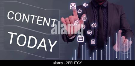 Text sign showing Content. Business idea Things included in something Marketing material State of happiness Stock Photo