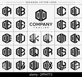 Modern hexagon O letter logo design vector set. Hexagonal OO O logo graphic. Stock Vector