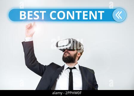 Writing displaying text Best Content. Word Written on Information and experiences that are directed to the audience Stock Photo