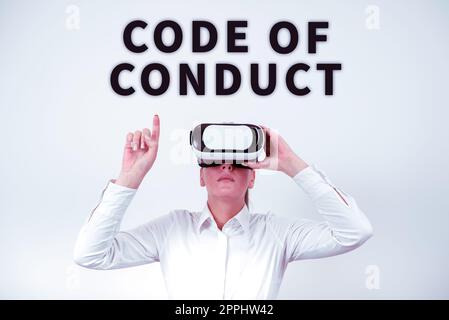 Sign displaying Code Of Conduct. Business idea Ethics rules moral codes ethical principles values respect Stock Photo
