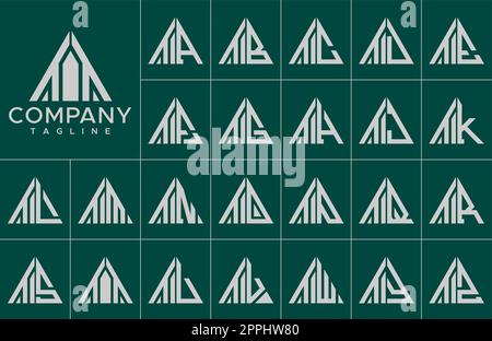 Modern triangle letter T logo design template set. Simple line T initial logo. Stock Vector