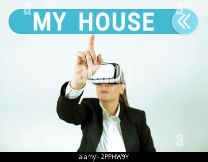 Text caption presenting My House. Word Written on A place or building where i live with the people whom i loved Stock Photo