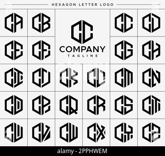 Modern hexagon C letter logo design vector set. Hexagonal CC C logo graphic. Stock Vector