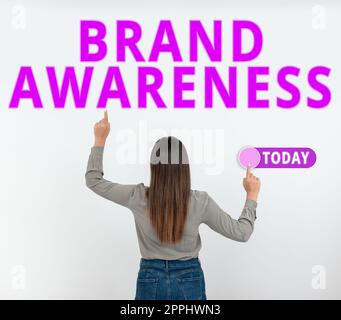 Text caption presenting Brand Awareness. Business overview name identifies one seller good as distinct from those of other seller Stock Photo
