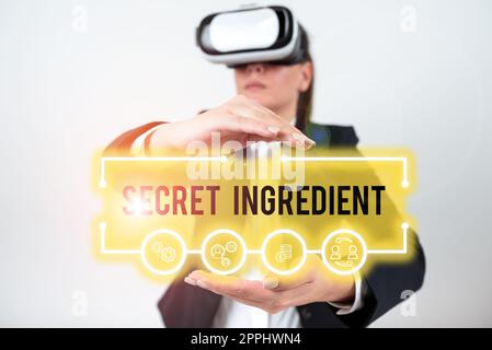 Text showing inspiration Secret Ingredient. Business showcase special technique or materials used by a company in manufacturing its products Stock Photo