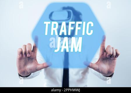 Handwriting text Traffic Jam. Business idea a large number of vehicles close together and unable to move Stock Photo