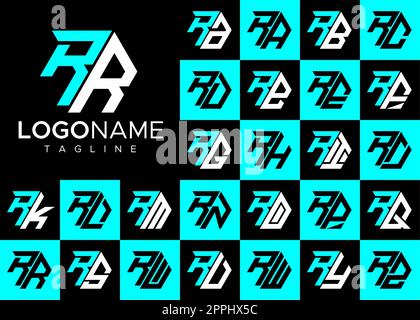 Set of hexagon R letter logo design. Modern letter R logo template bundle. Stock Vector