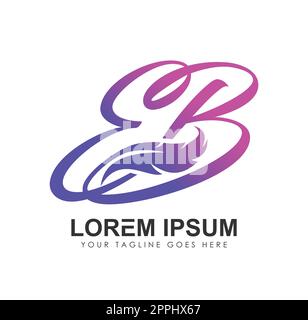 Initial Monogram Logo Letters  EB with Feather Sign Stock Vector