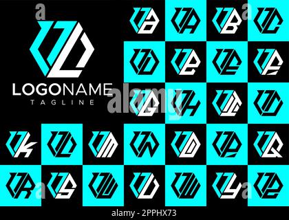 Set of hexagon L letter logo design. Modern letter L logo template bundle. Stock Vector