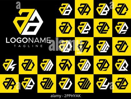 Collection of hexagon A letter logo design. Modern letter A logo template. Stock Vector