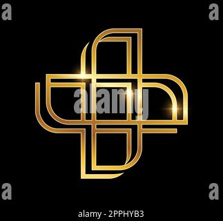 Golden Cross Line Logo Vector icon Stock Vector
