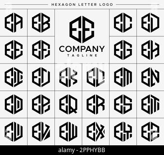 Modern hexagon E letter logo design vector set. Hexagonal EE E logo graphic. Stock Vector