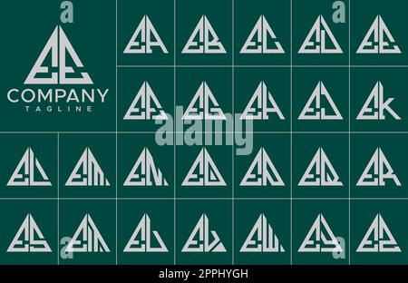 Modern triangle letter E logo design template set. Simple line E initial logo. Stock Vector