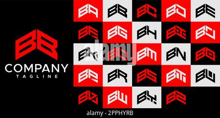 Upward arrow letter B logo design template set. Abstract line BB B letter logo Stock Vector