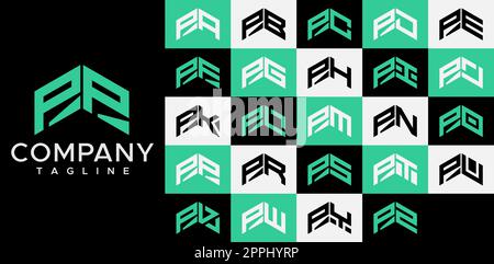 Upward arrow letter P logo design template set. Abstract line PP P letter logo Stock Vector