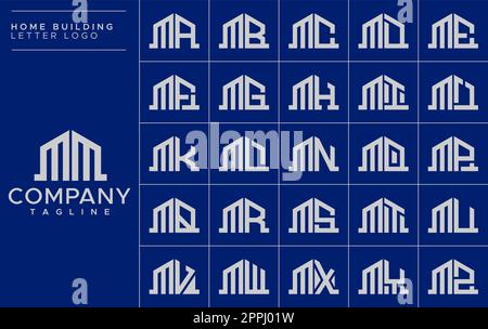 Minimalist home letter M logo design template set. House MM M letter logo vector Stock Vector