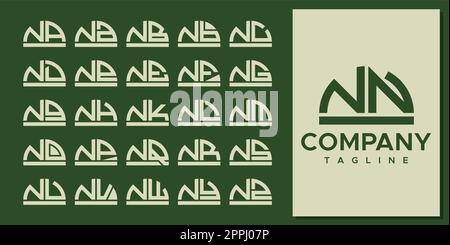 Abstract half circle letter N logo design set. Modern curve NN N letter logo. Stock Vector