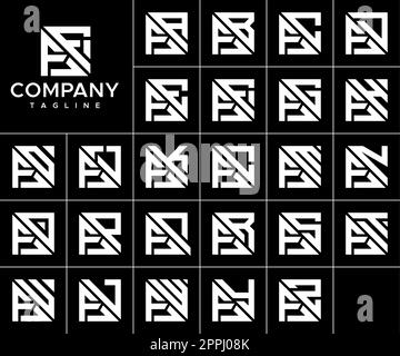 Bundle of abstract square F letter logo design vector. Simple FF F logo vector. Stock Vector