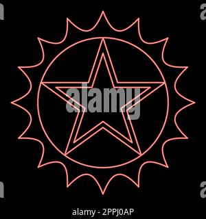 Neon star in circle with sharp edges red color vector illustration image flat style Stock Vector