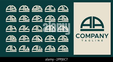 Abstract half circle letter A logo design set. Modern curve AA A letter logo. Stock Vector