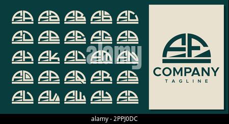Abstract half circle letter F logo design set. Modern curve FF F letter logo. Stock Vector