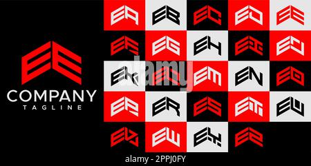 Upward arrow letter E logo design template set. Abstract line EE E letter logo Stock Vector