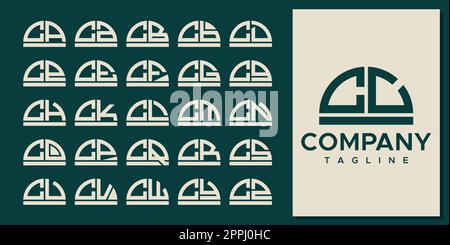 Abstract half circle letter C logo design set. Modern curve CC C letter logo. Stock Vector