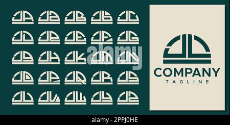 Abstract half circle letter J logo design set. Modern curve JJ J letter logo. Stock Vector